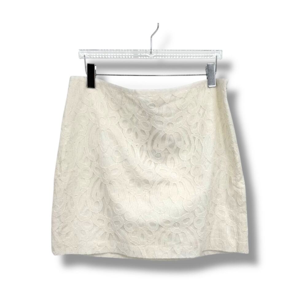 Ann Taylor LOFT mini skirt women's 16 pencil floral lace overlay white lined NEW